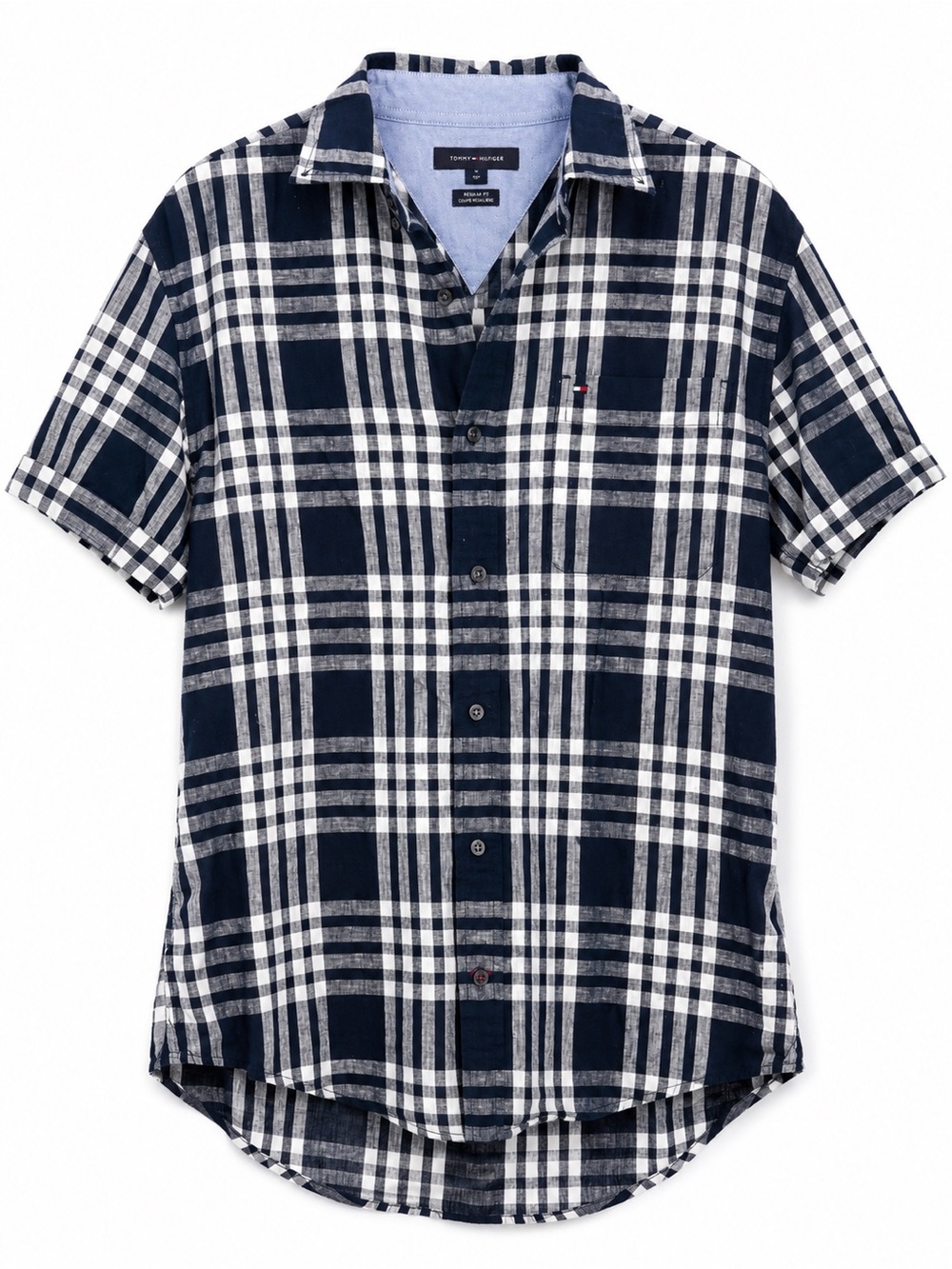 Tommy Hilfiger Linen Cotton Plaid Short Sleeve‎ Button Up Regular Fit Medium